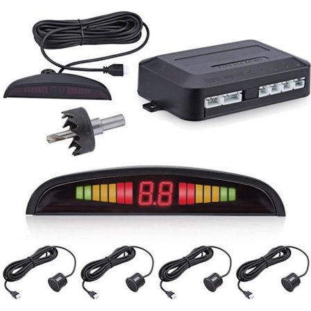 AD-YYFM-4 4 Sensorer Bilparkeringsradar Kit LED-Display Svart