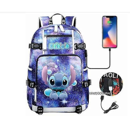 Lilo og Stitch Skole Tasker Kapacitet Rygsække Drenge Piger Usb Opladning Rejse Stor Laptop College Studerende Skole Taske Rygsæk