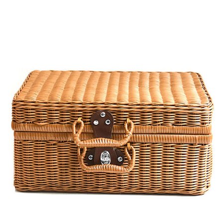 Opbevaringskiste med fletlook, lille fletkurv, glat læderlås, kosmetik, opbevaring til hjemmet