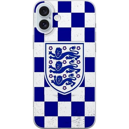 Yhteensopiva Puhelinkuori Apple Apple iPhone 16 Plus Graafinen shakkiruudukkokuviointi sinisellä ja valkoisella, klassisella heraldisella vaakunalla,