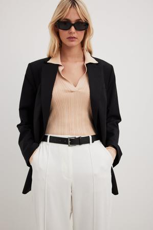 NA-KD Haut en tricot fin à manches longues - Tops manches longues - Beige - Small
