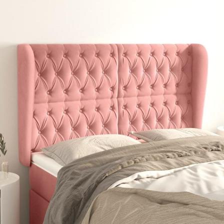 Vidaxl Huvudgavel Med Kanter Rosa 163x23x118/128 Cm Sammet Rosa