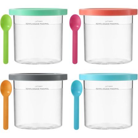 QU*4 stk. glasbeholdere, hjemmelavet isbeholder med låg, med ske, kompatibel med Ninja Creami Series NC299AM C300s