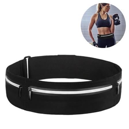 Løpebelte med 2 utvidbare lommer - Svettebestandig løpebelte Fanny Pack Mobiltelefonpose, Svart