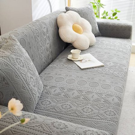 Ljusgrå; Lämplig för 4-sits soffor (235×300cm) | Inkluderar 1 prydnadskudde; Elastiskt sofföverdrag, alla årstider, i ett stycke, heltäckande, 