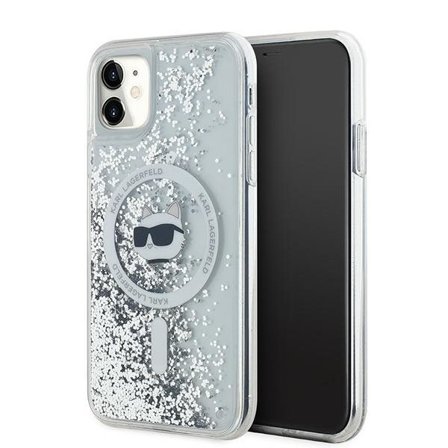 Karl Lagerfeld Nestemäinen Glitter Choupette Head MagSafe tapauksessa iPhone 11 / Xr - läpinäkyvä