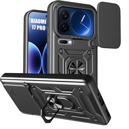 Cover til Xiaomi 17 Pro, Stødabsorberende Hård med Ring og Skydende Kamerabeskyttelse - Sort