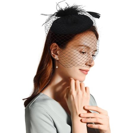 Charmerende hovedbeklædning med slør og fjer, elegant cocktailhovedbeklædning til damer, perfekt til teselskaber og bryllupsgæster