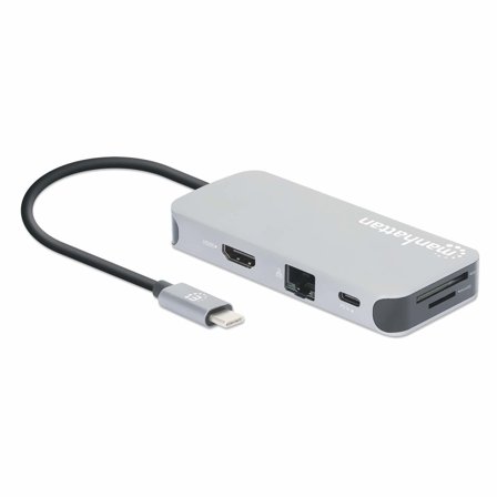 Manhattan MH USB-C 8-in-1 Docking Station with Power Delivery, Gray