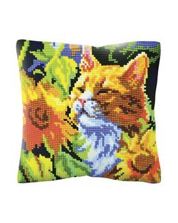 Kissen Katze in gelbem Blumenstrauch