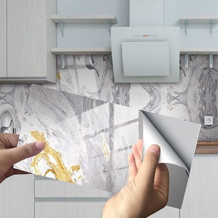 Marmor Flise Klistermærke (Hvidt Marmormønster, 30x15cm (12"x6") -