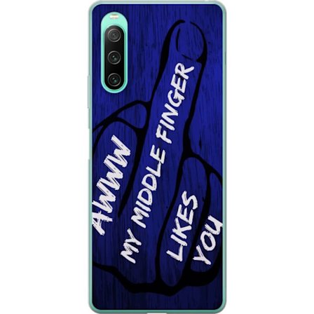 Kompatibelt Mobildeksel til Sony Xperia 10 IV Mørk typografisk illustrasjon med hjerteform og budskap om vennskap mot dyp blå tretekstur