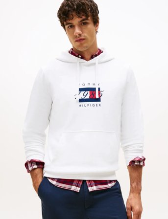 Tommy Hilfiger Linear Flag Graphic Hoodie - White - XXXL