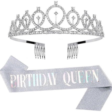 Födelsedagsdrottning Skärp & Strass Tiara Kit - 21:a 30:e Födelsedagspresenter Födelsedagsskärp för Kvinnor Födelsedagsfest Tillbehör Silver