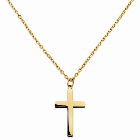 New Classics | 2mm Gold-Tone Stainless Steel Cross Pendant Necklace for Men - Chain necklaces