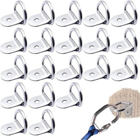 Rostfria Spännringar 20 Stycken D-ringar Förankringsringar för Trailers Tung Maskiner Kraftverktyg Camping 36x25mm -Silver