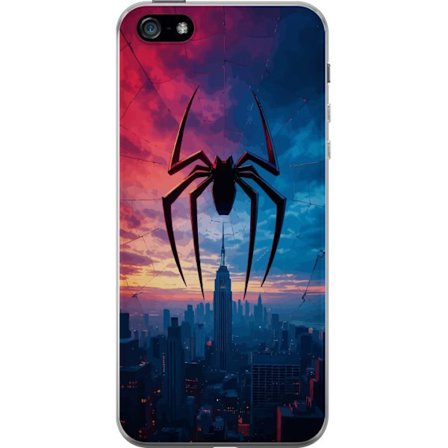 Kompatibelt Mobilskal till Apple Apple iPhone 5 Stiliserad spindel över stadssilhuett i dramatisk solnedgång, grafisk fantasyillustration med starka