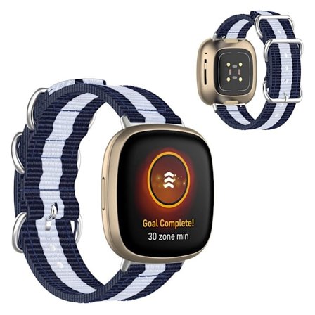 Fitbit Sense / Versa 3 nylon klockarmband - blå / vit