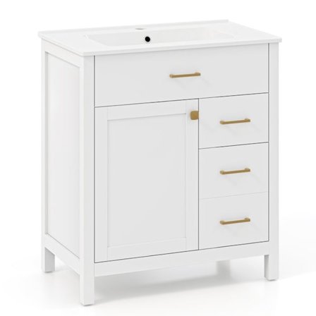 COSTWAY Badrumsmöbler med handfat, 2 lådor och 2 dörrar, keramisk handfat, för badrum, 76 x 46,5 x 86 cm, vit