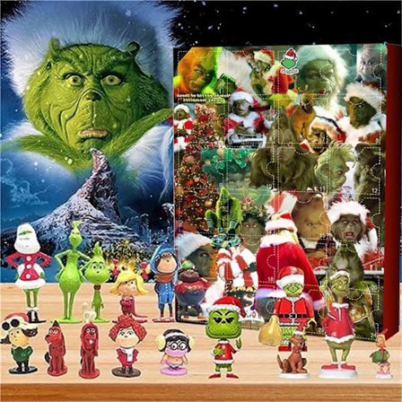 Julekalender 2023 voksen, Kampagne! Jule Grinch Småbørnslegetøj Julekalender, Sæt med 24 figurer og tilbehør til juleleg i alderen [D]