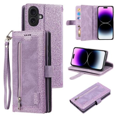 Magnetiskt läderplånboksfodral för iPhone 13 mini - Lila