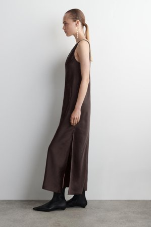 COS Women's Vestido Lencero Satinado Con Encaje in Marrón