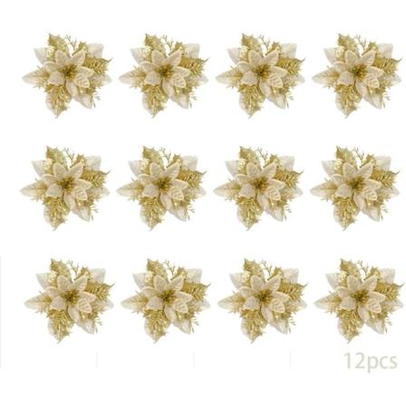 24 stk. Kunstige juleblomster med glitter til jul