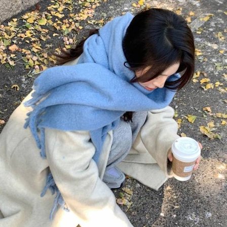 Vinter Cashmere Scarf Lång Tofs Scarves BLÅ