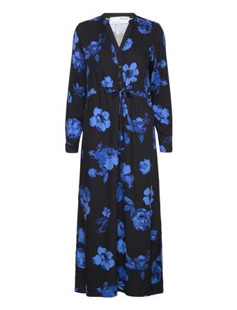 Slfkatrina Ls Aop Ankle Dress Noos Maksimekko Juhlamekko Black Selected Femme