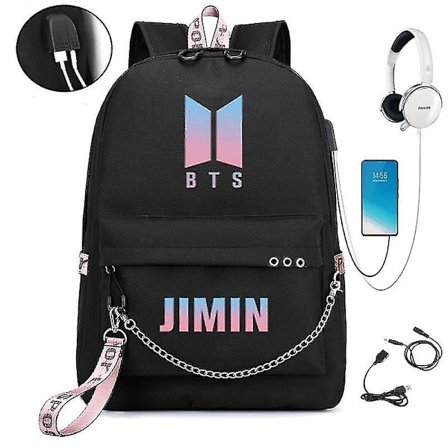 Bts Samme Stil Herre- og Dame Rygsæk Usb Opladning Uge Studerende Side Skoletaske Tide