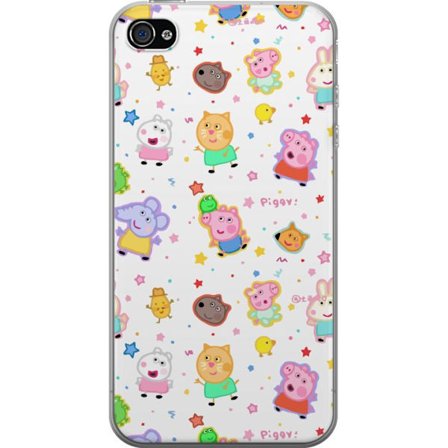 Yhteensopiva Puhelinkuori Apple iPhone 4 Värikkäät piirretyt eläinhahmot leikkisässä tyylissä tähtien ja pisteiden kera vaalealla taustalla