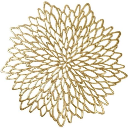 2-pack Guld Metallic Rund Placemats Laminerade Vinylblad Matbord Dekoration