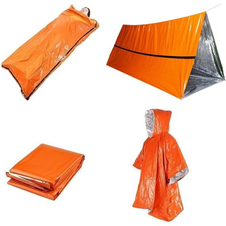 Hätäsuojapakkaus - Selviytymissuoja 1, Selviytymisteltta 1, Polyesterikalvopeitto 1, Hätäpussi 1, Ulkoilma Cape/Cart -pakkaus - Oranssi