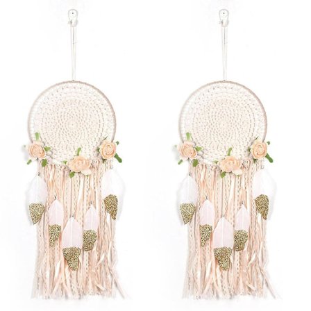 2x Vævning Blomster Fjer Drømmefanger Boho Makrame Hængende Drømmefanger Diy Vindspil Vægkunst W