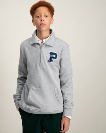 Polo Ralph Lauren Fleece Letterman Quarter-Zip Pullover Gris Pulls Garçon - Kids Brand Store