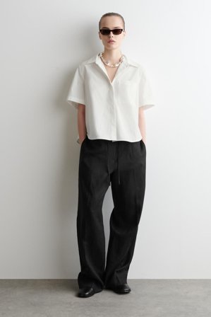 COS Women's Camisa Crop De Algodón De Manga Corta in Blanco