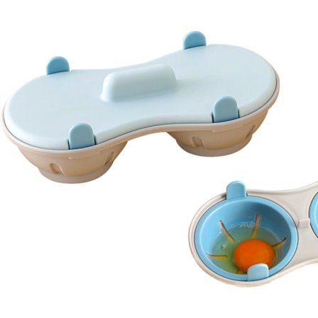 2-håls mikrovågsugnsäggkokare, frukost dubbel rad äggkokare, pocherad äggkopp köksredskap (ljusblå)