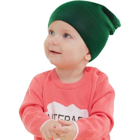 Unisex Børns Søde Strikkede Manchet Baggy Hip-Hop Slouchy Varm Hue Børn Hue Baby Drenge Piger - Grøn