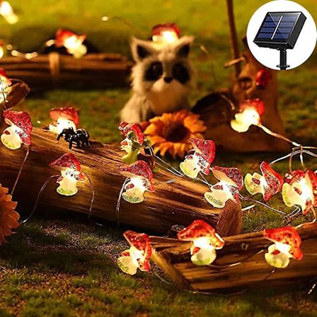 Solcelled Feelysslyng med 40 LED-lys i sopp-, kirsebærblomst- og bieform - 4 meter