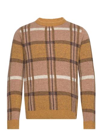 Akkarl Check Lambswool Knit Strikkegenser M. Rund Krage Beige Anerkjendt*Betinget Tilbud