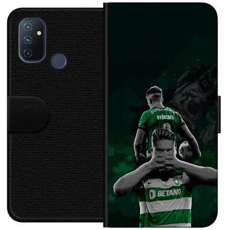 Yhteensopiva Lompakkokotelo OnePlus Nord N100 Neonmotiivi, jossa teksti "Gaming is in my DNA" sinisenä ja punaisena tiiliseinällä, jossa loistava DNA-