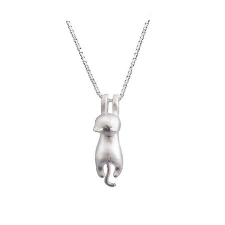 S925 Sterling Silver Cat Halsband Matt Silver Cat Pendant Nyckelbenshalsband