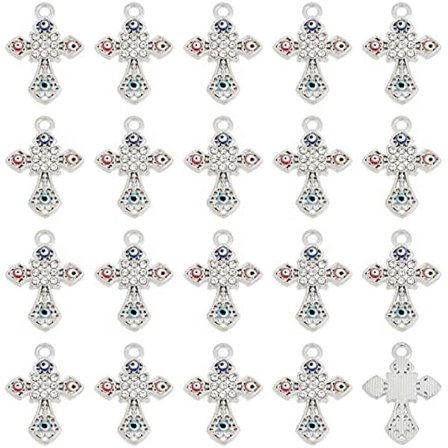 1 Eske 40 stk. Rosenkrans Kors Krystall Rhinestone Charms Bulk Cubic Zirconia Onde Øye Krusifiks Kors Charms