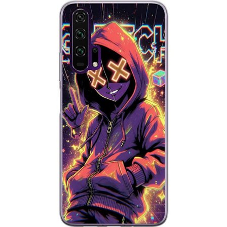 Kompatibelt Mobilskal till Honor Honor 20 Pro Cyberpunk-inspirerad hoodie-karaktär med neon, glitch-effekter och mask, futuristisk digital konst fö