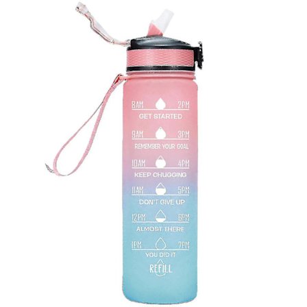 1000 ml gratis motivasjons sportskanne med tidsmarkør utendørs treningskrus gradientfarget krus utendørs frostet vannflaske (stil 3)