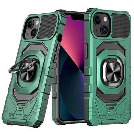 Slidstærkt cover i hård plast med blød inderside og kickstand til iPhone 13 - Midnight Green