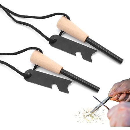 2 tuleniskusytytintä, piikiven sytytin selviytymiseen luonnossa, magnesium-sytytyspaketti käsintehdyllä puukahvalla, 20 000