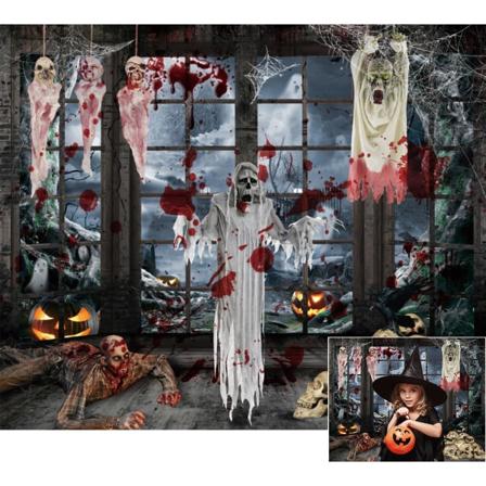 Skummel Halloween-bakgrunn Skummel hodeskalle Zombie Forferdelig scene Fotografering Bakgrunn Hallowmas Gresskar Skjelett Skrekk Blodig Blodsprut 