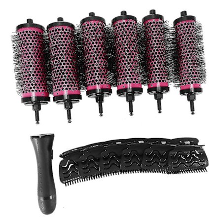 6 stk./sæt 3 størrelser aftageligt håndtag hår rulle børste med positioneringsklips aluminium keramisk tønde