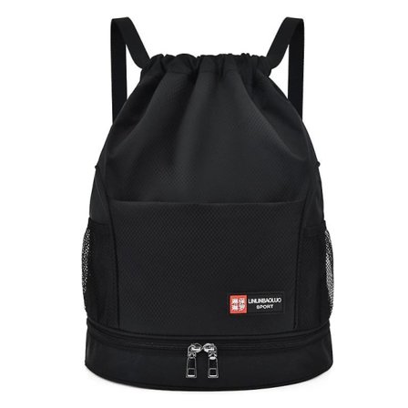 Vanntett Gymnastikksekk med Snøring for Menn og Kvinner, Sport Gym Sack Mini Reisedagssekk Svart